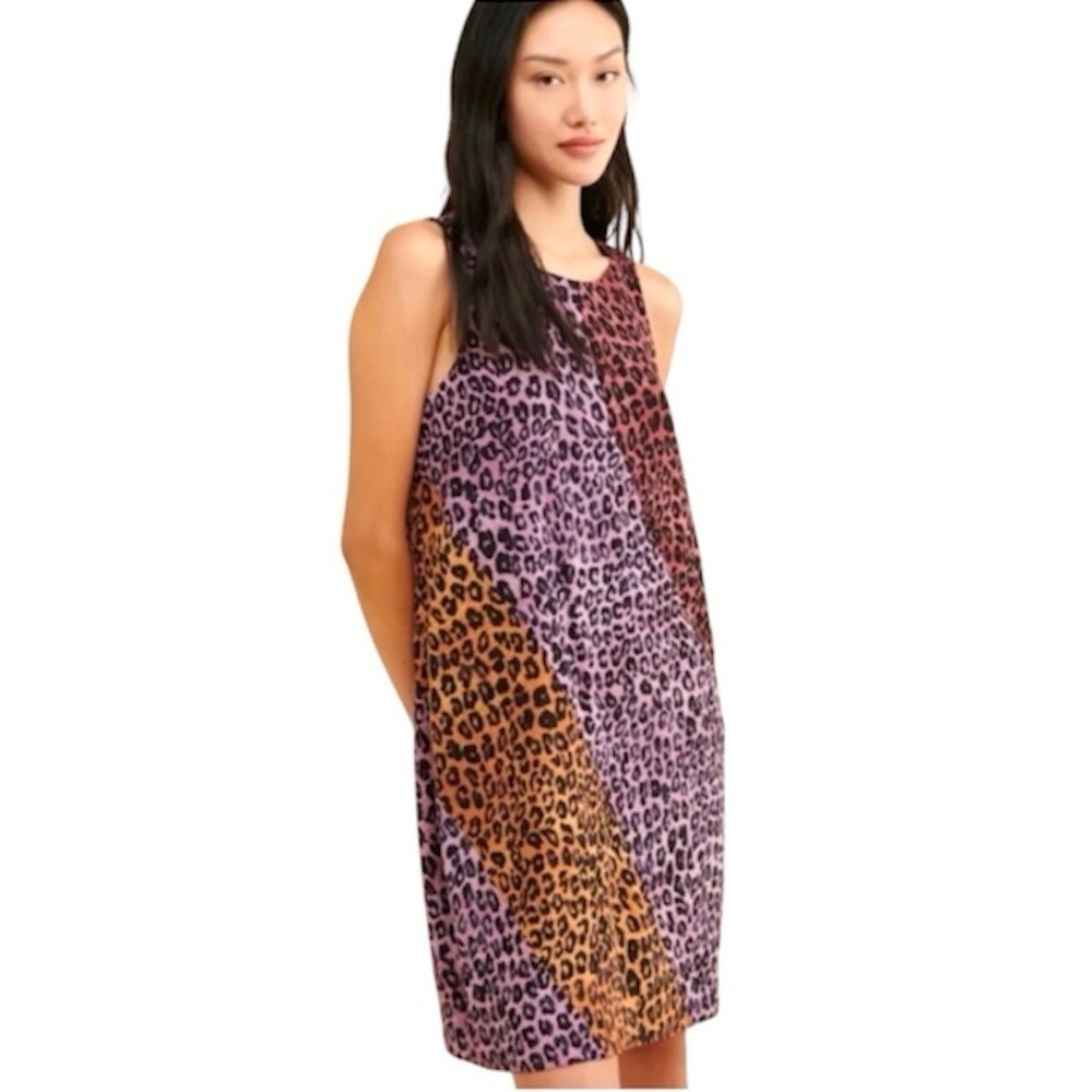 Anthropologie Maeve Wynn Leopard Animal Print Tunic Shift Dress Size Small